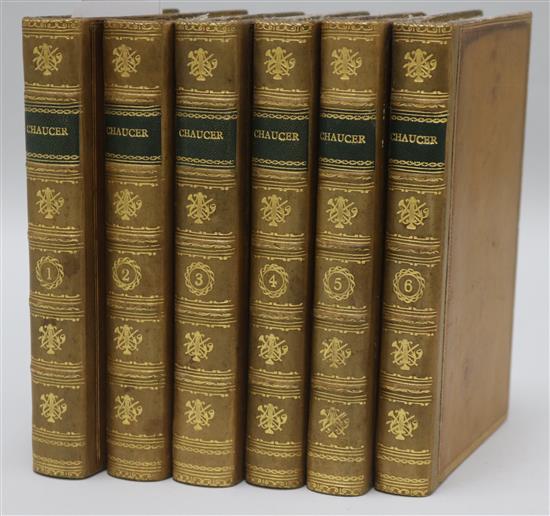 Chaucer, Geoffrey - Poetical Works, 6 vols, 8vo, calf rebacked, William Pickering, London 1845